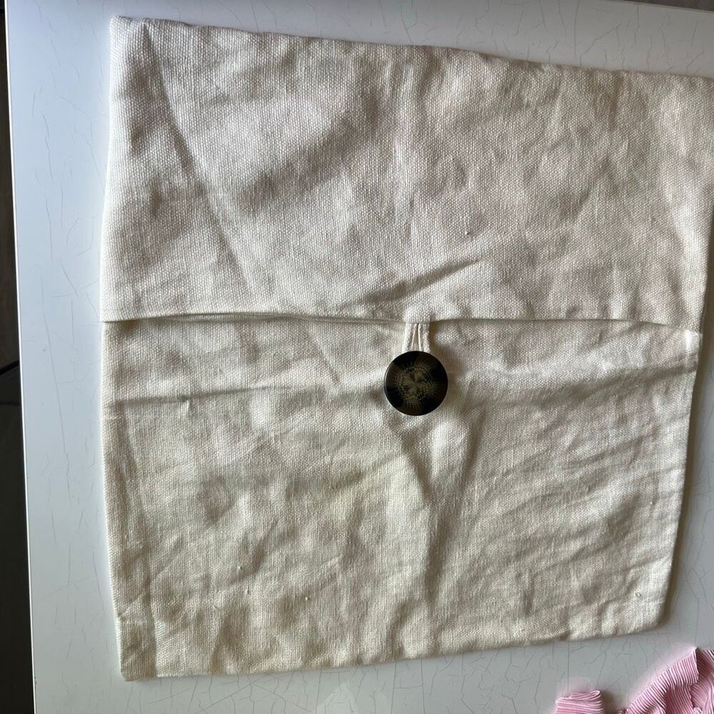 Pottery Barn "Aqua Linen w/Button" 18" Pillow Cover single button